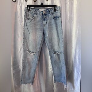 Zara Light Blue Distressed Boyfriend Jeans